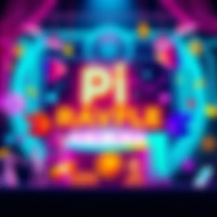 Pi Network Raffle Announcement A colorful advertisement for Pi Network's raffle, featuring vibrant graphics and symbols representing coding, technology, and prizes.