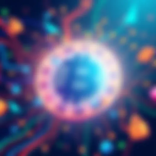 Illustration showing a digital contract symbolizing smart contracts in the Pi ecosystem with graphical elements related to blockchain and technology.