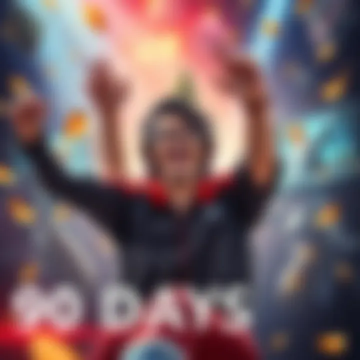 A gamer shows excitement after reaching 90 days of gameplay in Atlas Earth, surrounded by game graphics and achievements.