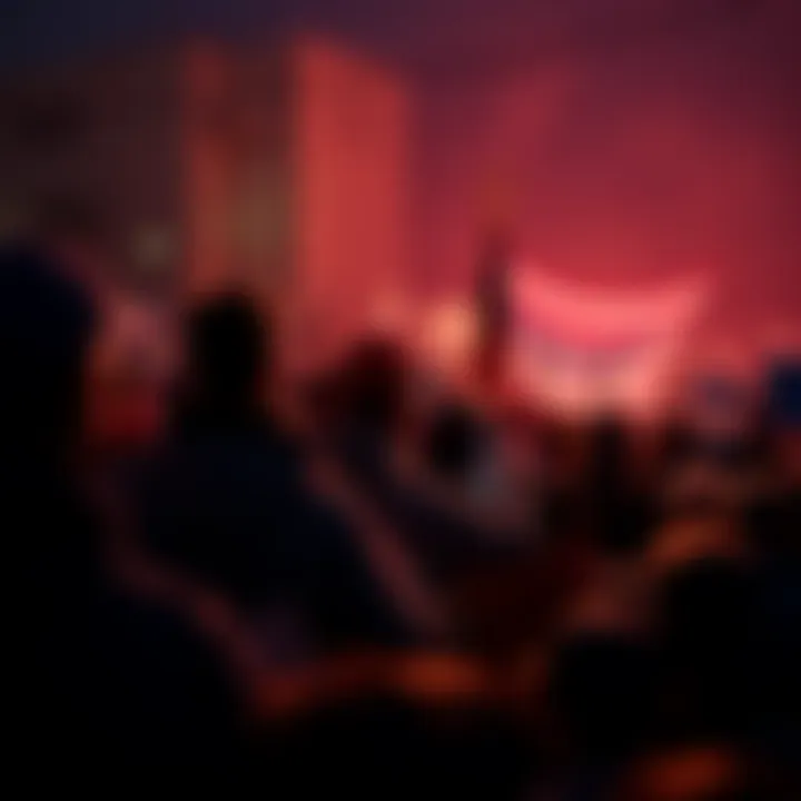 A crowd watching a political rally while ignoring a protest in the background, illustrating the concept of distractions in politics.
