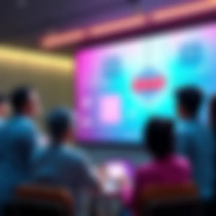 Polkadot Community Voting for Upgrade A group of people discussing and voting on a large screen displaying Polkadot's new runtime upgrade features and smart contract platform Revive.