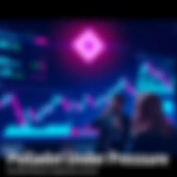 A visual representation of Polkadot's current market struggles, showcasing charts with declining trends and concerned investors in the background.