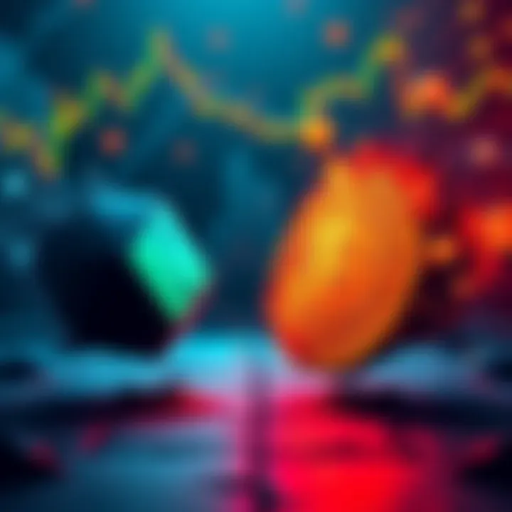 The Financial Tug-of-War Between Polkadot and Fartcoin A visual representation showing Polkadot on one side and Fartcoin on the other, with contrasting financial charts above each