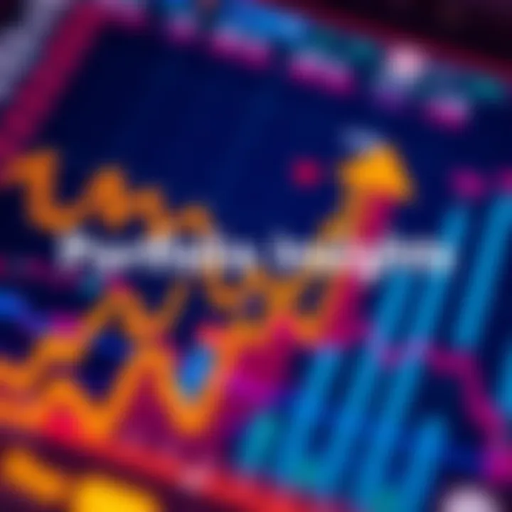 A close-up of a financial chart with upward trends and market indicators in the background.
