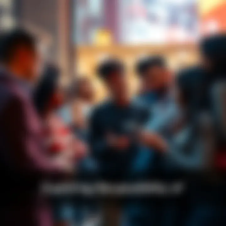 A group of diverse people engaged in a conversation about ideas and possibilities for the future.
