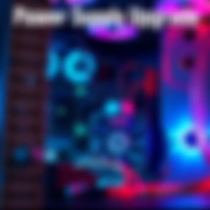 A computer setup showing a new 350W power supply unit connected to mining equipment, illustrating improved performance in cryptocurrency mining.