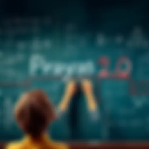 A representation of mathematical equations and symbols, with a frustrated person analyzing them on a chalkboard, highlighting the complexity and challenges of Prayas 2.0.