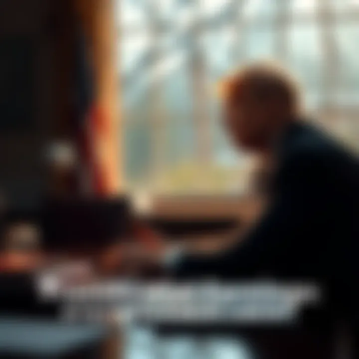 The President is sitting at a desk, contemplating future investments after reaching land acquisition limits.