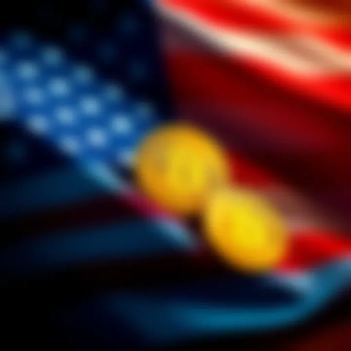 A graphic representation of a U.S. flag alongside Bitcoin symbols, depicting the rise of cryptocurrency in politics.
