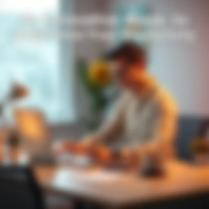 Person working efficiently at a desk A focused person using a laptop and writing notes at a clean desk with plant and coffee