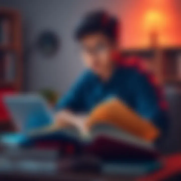 A person studying with books and a laptop, looking focused and determined to achieve academic goals.