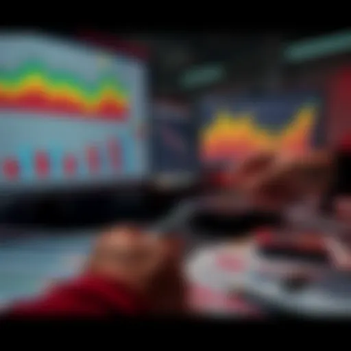 A person analyzing financial graphs and inflation data at a desk with charts and calculators, focused on hedging strategies.