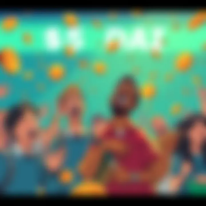 A cartoonish depiction of PulseChain community members laughing amidst falling charts and tokens, illustrating the humorous chaos of the $PDai situation.