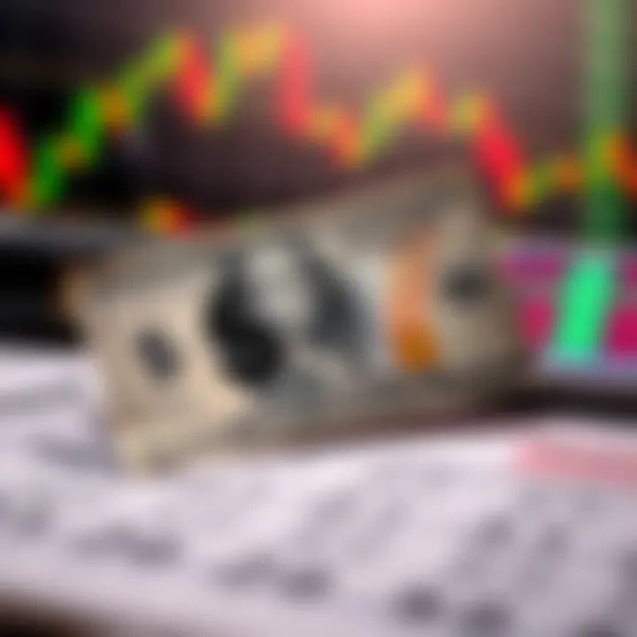 A close-up of a $10 lottery ticket next to stock market charts, representing the potential risk and reward of put options on STRC.