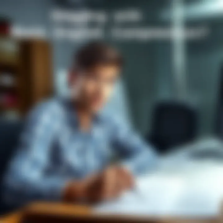 Person looking puzzled at a survey A person sitting at a desk with a confused expression, looking at a survey form with multiple choice questions