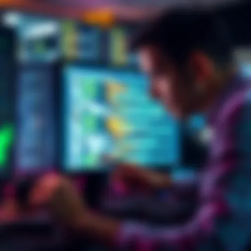 A developer reviewing code on a computer screen, ensuring quality assurance and preventing regressions.