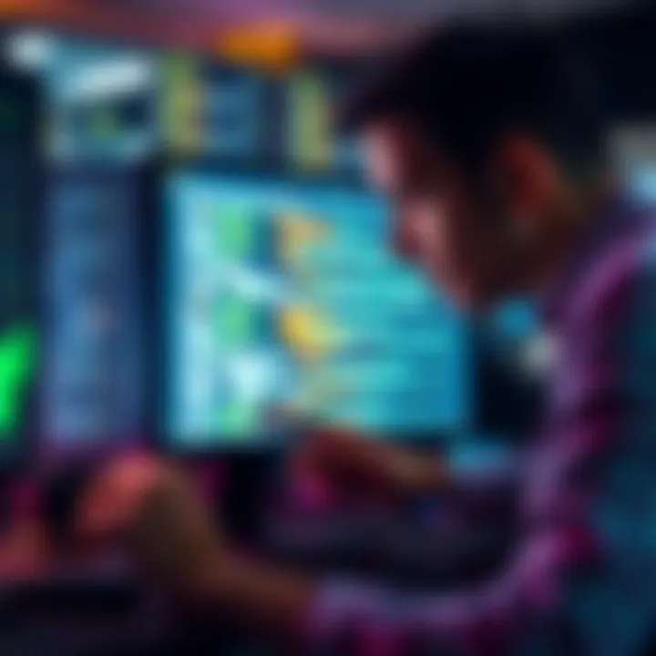 A developer reviewing code on a computer screen, ensuring quality assurance and preventing regressions.