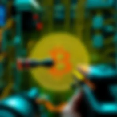 A futuristic quantum computer visually aimed at a large Bitcoin symbol, representing the threat to Satoshi Nakamoto's fortune.