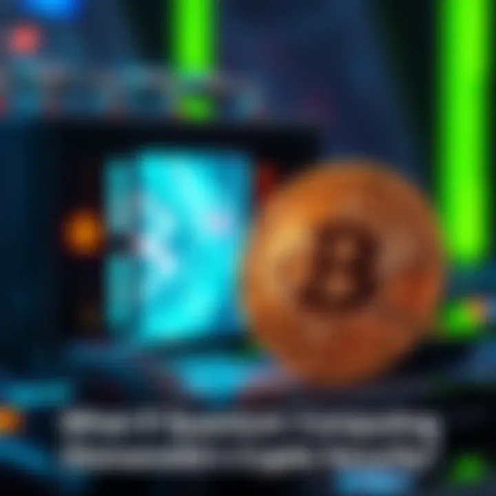 A quantum computer next to a bitcoin symbol, illustrating the potential threat to cryptocurrency security.