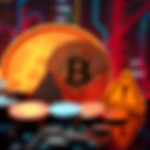 A visual representation of quantum computing with symbols of currency and warning signs against the backdrop of BCH logo.