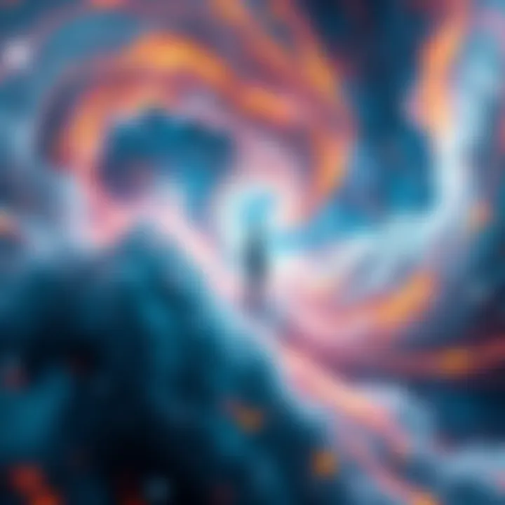 An abstract representation of Quantum Immortality showing a person surrounded by swirling galaxies symbolizing life after death and alternate realities.