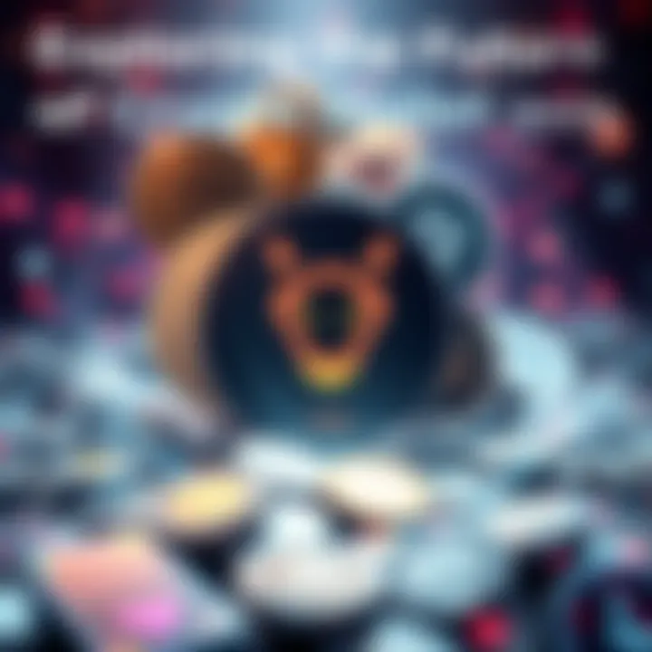 An abstract representation of digital wallets with diverse cryptocurrencies surrounding a Rabby Wallet logo.