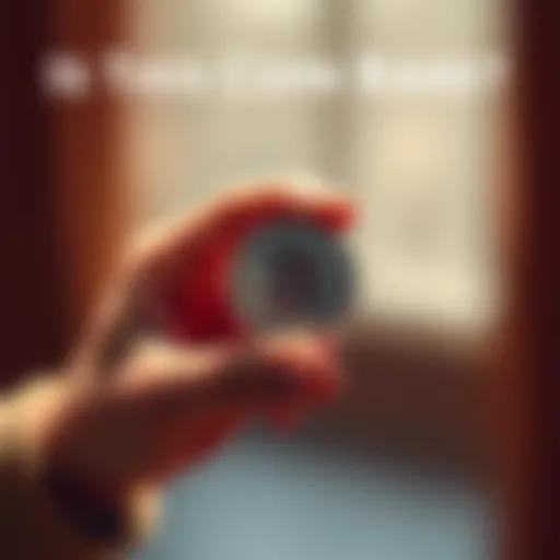 A person holding a unique coin, examining it closely to check its rarity and value.