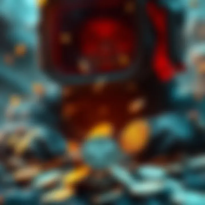 A haunting visual of a miner's equipment overshadowed by falling coins, symbolizing the decline of Ravencoin