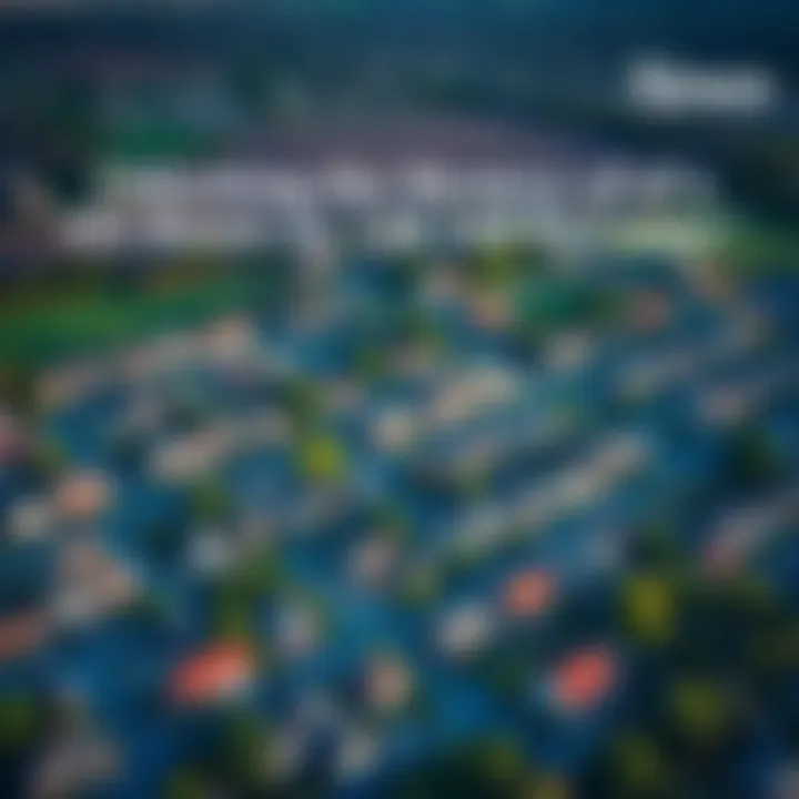 Aerial view of suburban parcels showcasing varying property types