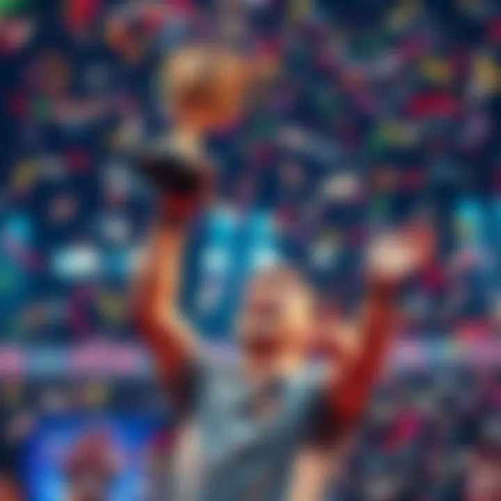 A person celebrating reaching 1700 points with a trophy and confetti in the air, showing joy and excitement.
