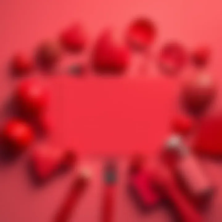 Red color meaning challenge A blank space for people to fill in their thoughts about the meaning of red, surrounded by various red objects