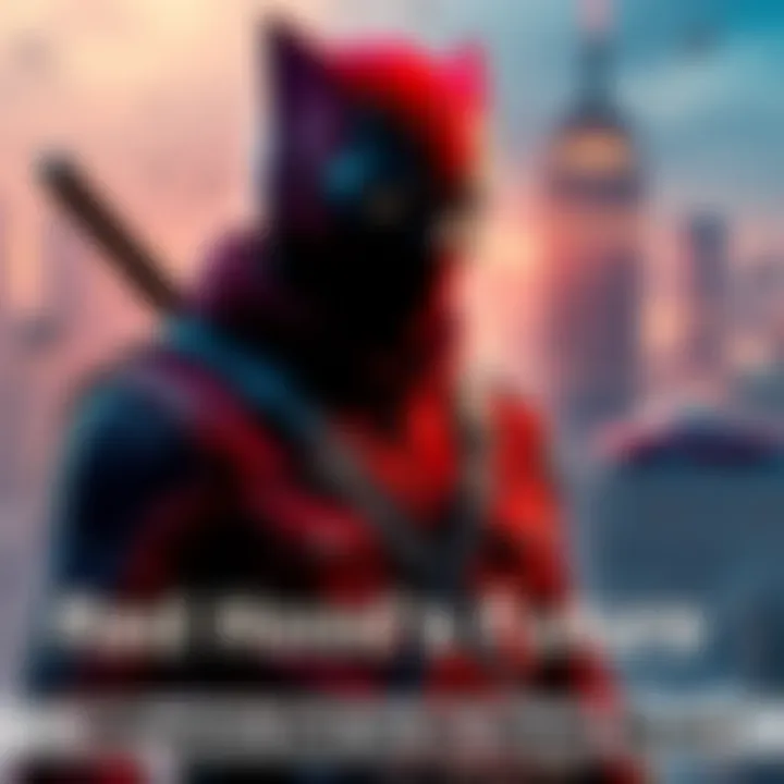 Red Hood stands ready for battle, wearing his signature helmet and red jacket, with a city skyline in the background.