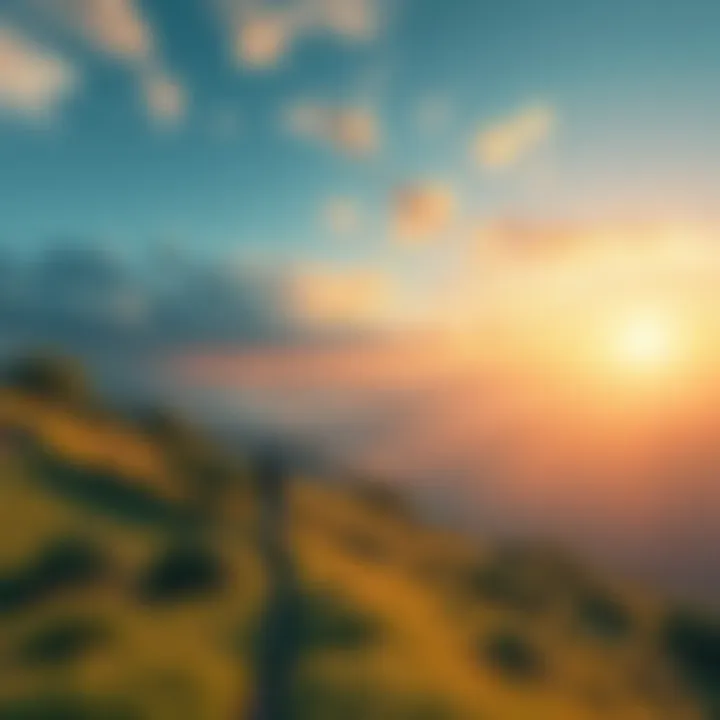 A serene landscape depicting relaxation and rejuvenation A peaceful scene illustrating the contrast between exhaustion and renewed energy