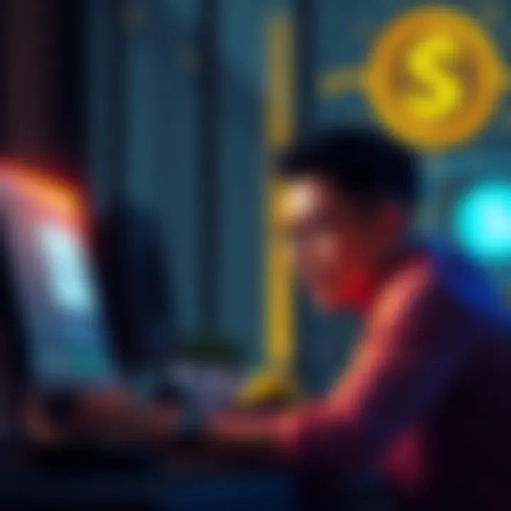 A person looking frustrated while using a computer to manage their Exodus wallet, trying to remove a fake USDT address, with digital currency symbols visible on the screen.