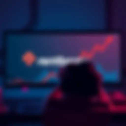 A distressed investor looking at a computer screen showing the Rentberry logo and a declining graph, symbolizing lost profits from a failed ICO