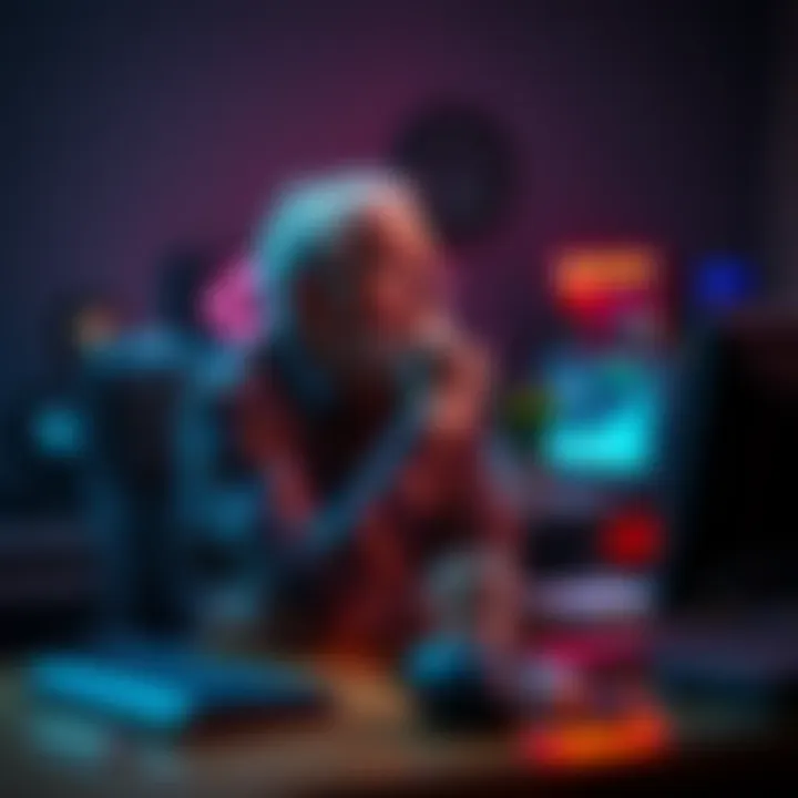 A retired staker sitting at a desk, contemplating his home node setup with a thoughtful expression.