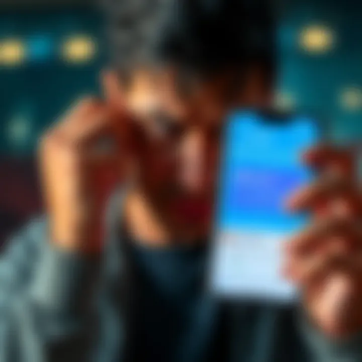 Revolut Referral Program Issues Person looking frustrated at a smartphone displaying the Revolut app with missed bonus notifications