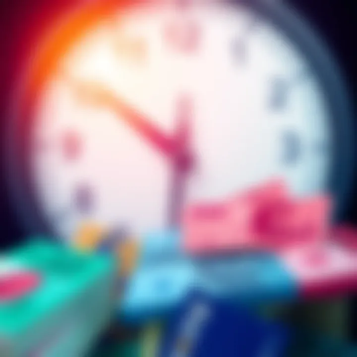 A graphic representation of currency symbols with a background showing a clock indicating weekend hours