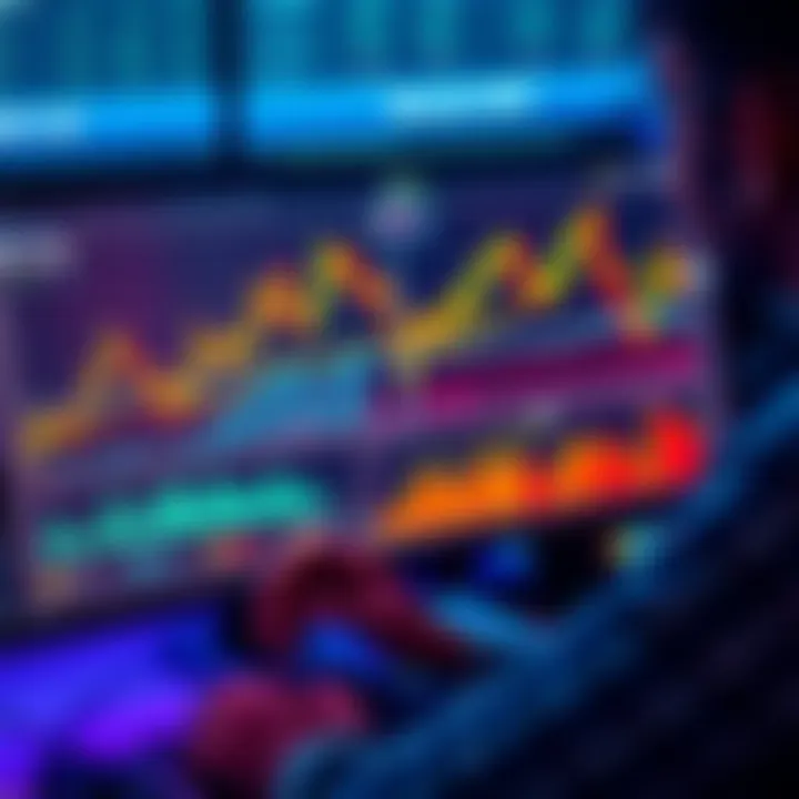 Visual representation of a person analyzing cryptocurrency charts on a computer while using the Revolut X platform. There are symbols representing different cryptocurrencies on the screen.