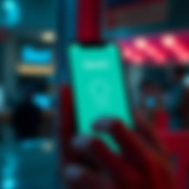 A smartphone displaying the Revolut app with a money transfer interface, showing a loading symbol and a frustrated user looking at the screen.