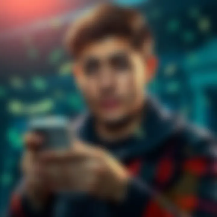 Revolut banking concerns A person looking worried while using a smartphone app, with money and bank symbols in the background, representing trust issues in banking.
