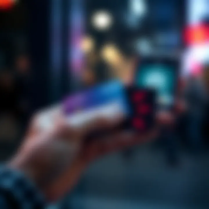 A close-up of a hand holding a Revolut reusable card, with a smartphone displaying a payment decline notification in the background.