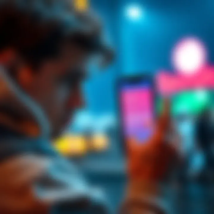 A worried person looking at their smartphone screen displaying a Revolut account with a worried expression, symbolizing anxiety over account restrictions.