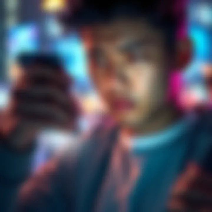 A frustrated user looking at their phone showing a blocked account screen, symbolizing issues with Revolut's crypto services.