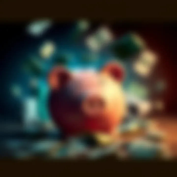 A visual representation of financial distress caused by the Revoult scam, featuring broken piggy banks and disappearing money graphics.