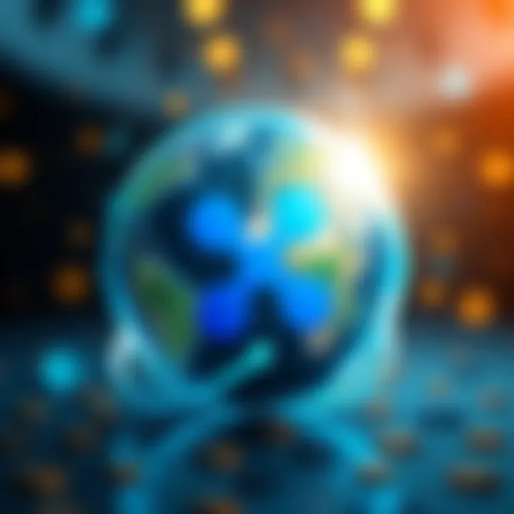 Ripple Payment Adoption A visual representation of Ripple's logo with a globe and currency symbols around it, highlighting global payment solutions.