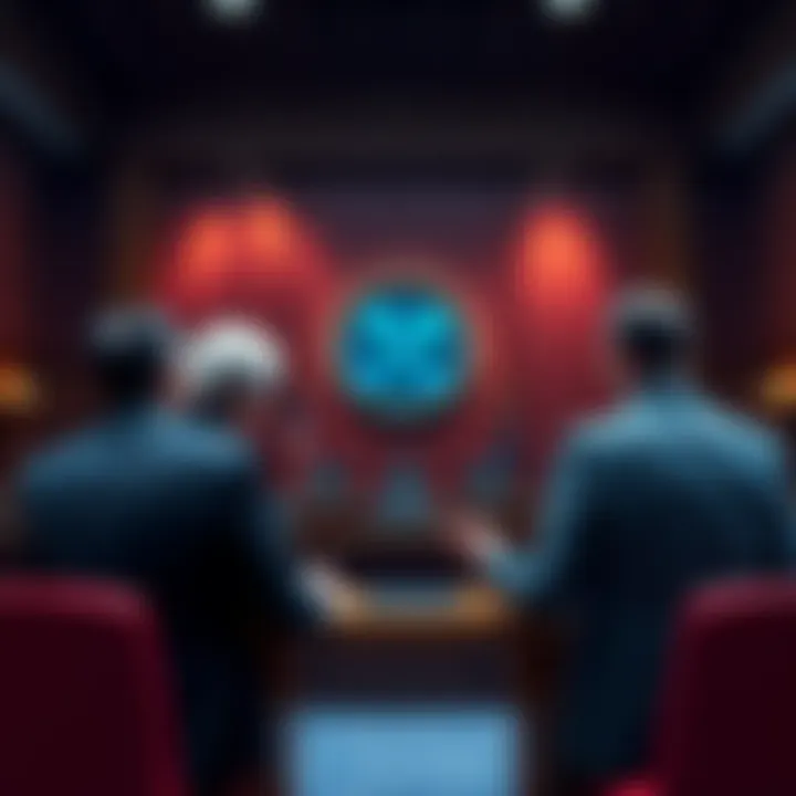 Ripple and SEC lawyers in a courtroom discussing settlement details