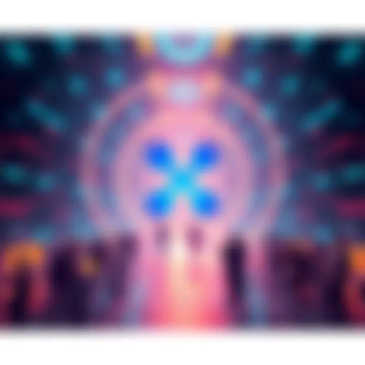 Ripple logo with a futuristic blockchain background showcasing developers collaborating on projects for the XRPL ecosystem