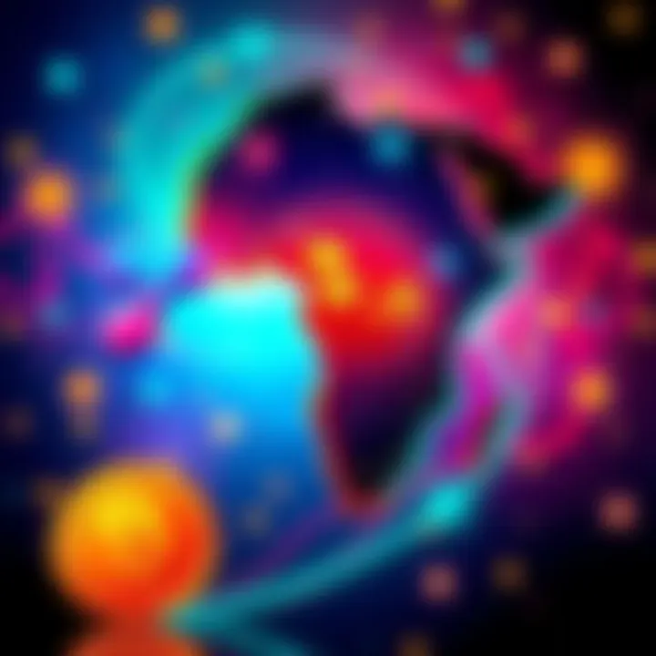 Illustration of Ripple and Chipper Cash collaboration with African map and digital currency symbols