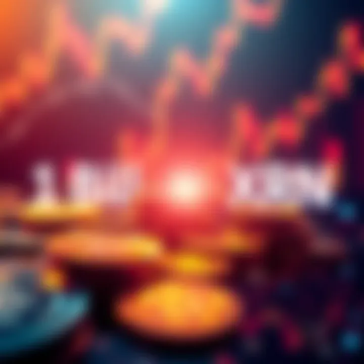 An artistic representation of Ripple's cryptocurrency with a focus on the upcoming release of 1 billion XRP, featuring digital graphics of coins and market trends.